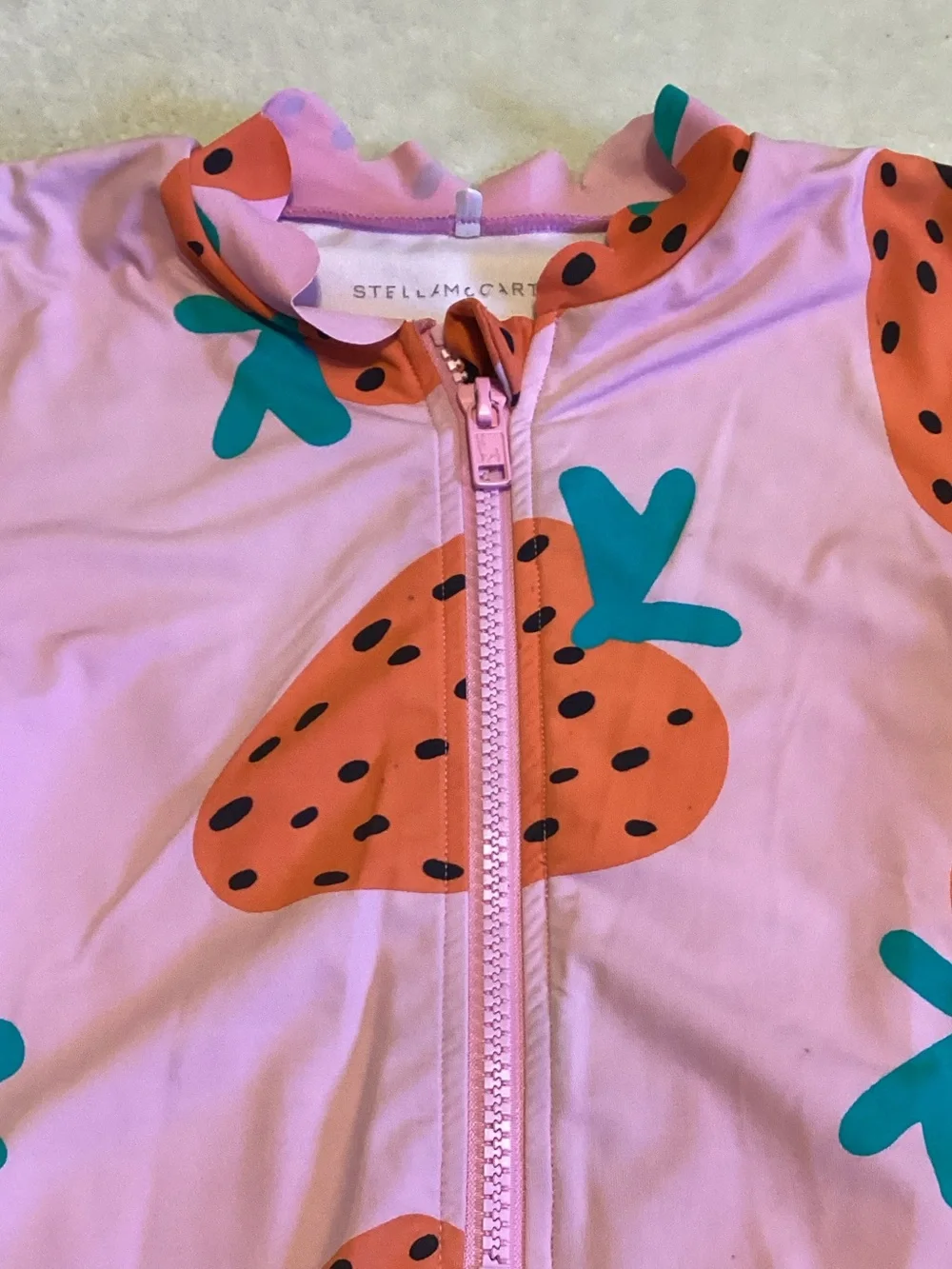 Stella McCartney Kids Pink Strawberry-Print Long Sleeve Swimsuit